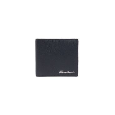 Santoni Blue Tumbled Leather Wallet, Size: One Size