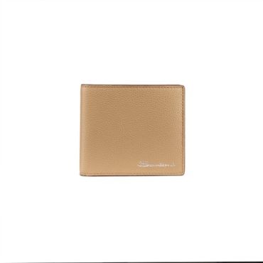 Santoni Beige Tumbled Leather Wallet Light Brown, Size: One Size