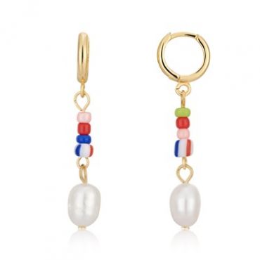 Dirty Ruby Gold Beaded Rainbow Pearl Hoop Earrings