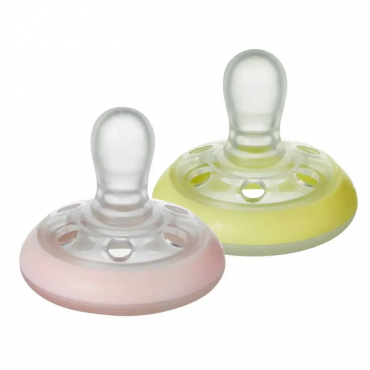 Tommee Tippee - Night Time Soothers 0-6mths Pink/Yellow (2pk)