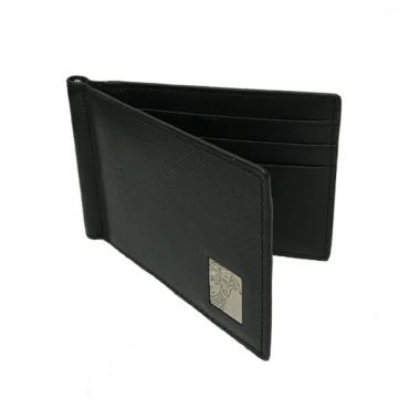 Versace Men&#039;s Sliver Metal Medusa Half Face Black Cross Pattern Leather Card Holder with Metal Detail