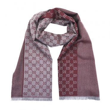 Gucci - Burgundy GG Monogram Half Web Wool Scarf (Packaging is Damaged)