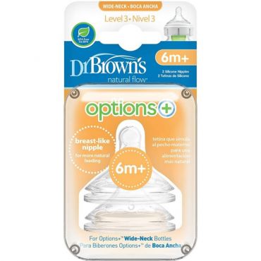 Dr Brown - Natural Flow Options+ Level 3 Wide Neck Teats (2 Pack)