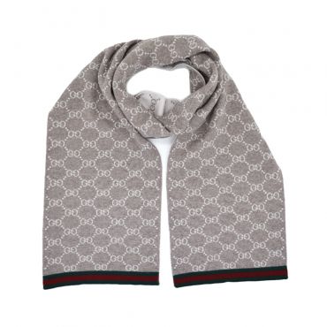 Gucci - Beige/Cream GG Monogram Webbing Reversible Wool Scarf