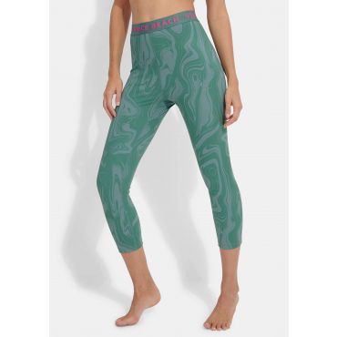 Vajaamittaiset leggingsit leveällä vyötärönauhalla - turkoosi / kuvioll. - Gr. S - Goldner Fashion