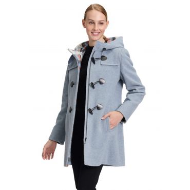 Duffelitakki villa-sekoitekankaasta - vaaleansininen / meleerattu - Gr. 40 - Goldner Fashion