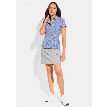 Toiminnallinen pusero, pidennetty selkäosa - sininen / kuvioll. - Gr. 42 - Goldner Fashion
