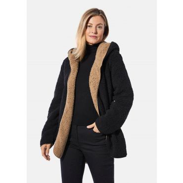 Käännettävä teddy-tyylinen takki - musta / kamelinruskea - Gr. M - Goldner Fashion