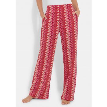Vapaa-ajan housut virkatulla kuosilla - pinkki / punainen / kuvioll. - Gr. 44 - Goldner Fashion