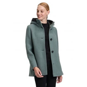 Muodikkaasti levenevä (A-linjainen) takki uudesta villasta - harmaanvihreä - Gr. 40 - Goldner Fashion