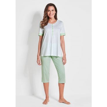 Pyjama, jossa vajaamittaiset hihat ja 3/4-mittaiset housut - valkoinen / mintunvihreä - Gr. 18/19 - Goldner Fashion