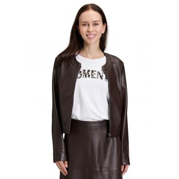 Lyhyt takki pehmeästä keinonahasta - ruskea - Gr. 44 - Goldner Fashion