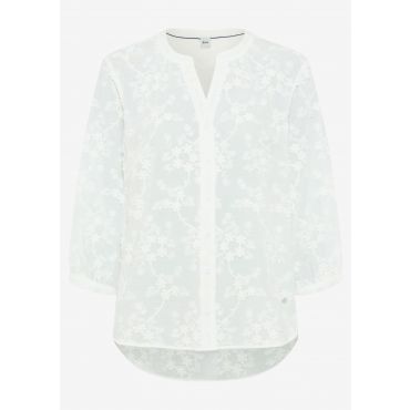 Puuvillapusero, jossa ommeltuja kukkasia - valkoinen - Gr. 38 - Goldner Fashion