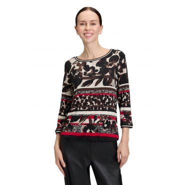 Trikoopaita vajaamittaisilla hihoilla - beige / ruskea / punainen - Gr. 44 - Goldner Fashion