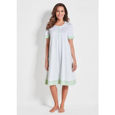 Lyhythihainen yöpaita nappilistalla - valkoinen / mintunvihreä - Gr. 36/38 - Goldner Fashion