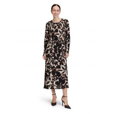 Pliseerattu mekko kauniilla kukkakuosilla - beige / ruskea - Gr. 48 - Goldner Fashion