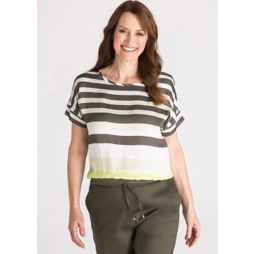 Paitapusero blokkiraidoilla - khaki / kermanvalkoinen / vaaleanvihreä - Gr. 44 - Goldner Fashion
