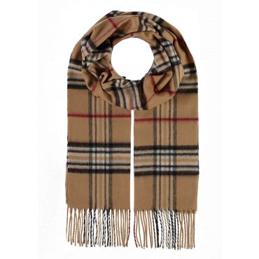 Ruudullisessa shaalissa on kashmirvillan tuntua - kamelinruskea / punainen / ruudull. - Gr. Vakiokoko - Goldner Fashion