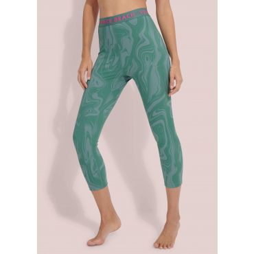 Vajaamittaiset leggingsit leveällä vyötärönauhalla - turkoosi / kuvioll. - Gr. XS - Goldner Fashion