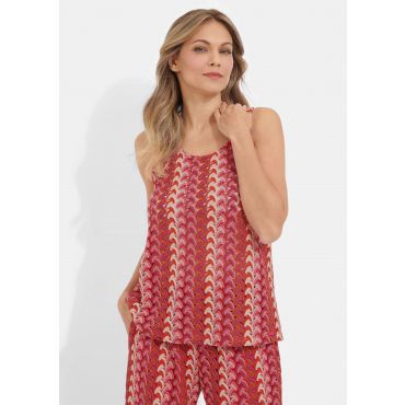 Hihaton neuletoppi virkattua pitsiä - pinkki / punainen / kuvioll. - Gr. 36 - Goldner Fashion
