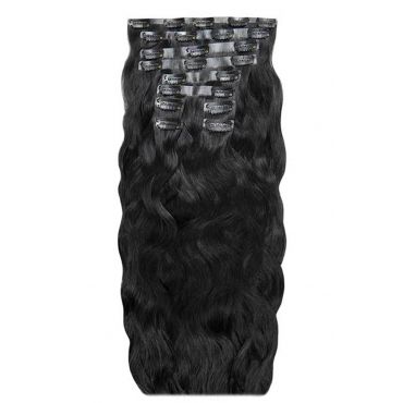 18 Beach Wave Double Hair Set Clip-In Extensions - Jet Set Black"
