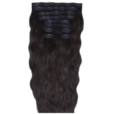 18 Beach Wave Double Hair Set Clip-In Extensions - Ebony"