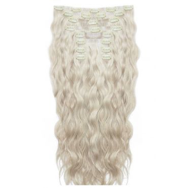 22 Beach Wave Double Hair Set Clip-In Extensions - Iced Blonde"