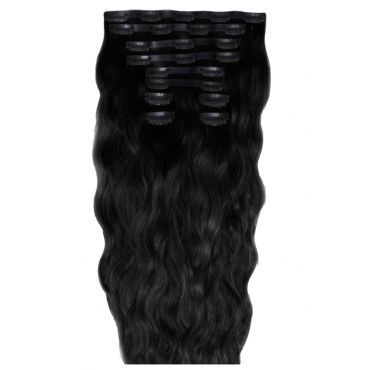22 Beach Wave Double Hair Set Clip-In Extensions - Jet Set Black"