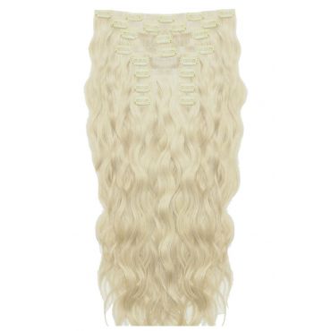 22 Beach Wave Double Hair Set Clip-In Extensions - Pure Platinum"