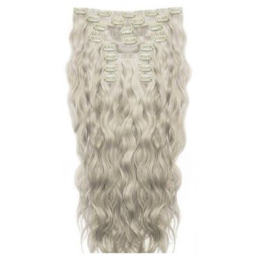 18 Beach Wave Double Hair Set Clip-In Extensions - Silver"