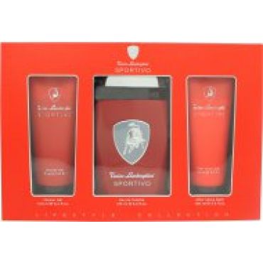 Lamborghini Sportivo Gift Set 125ml EDT Spray + 100ml Shower Gel + 100ml Aftershave Balm