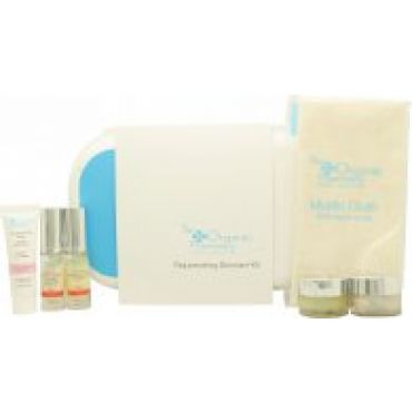 The Organic Pharmacy Rejuvenating Skincare Gift Set 10ml Antioxidant Cleansing Jelly + 10ml Enzyme Peel Mask + 10ml Rose Plus Age Renewal + 5ml Rose Plus Collagen Complex + 5ml Rose Plus Brightening Lotion + Organic Muslin Cloth