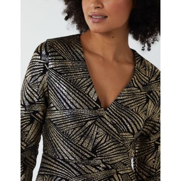 Asymmetric Metallic Animal Foil Wrap Dress - 8 / GOLD