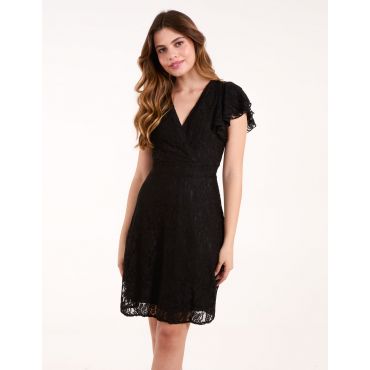 Lace Angel Sleeve Dress - 16 / BLACK