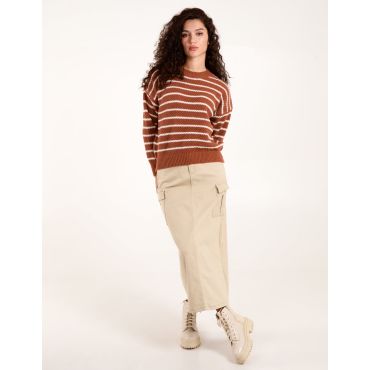Textured Stripe Jumper - M/L / BROWN