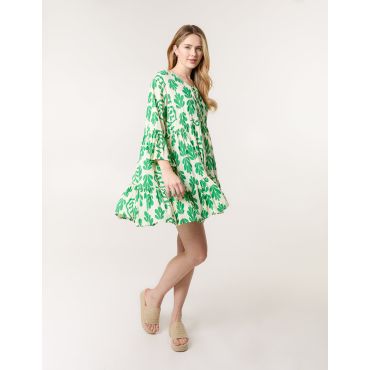 Tie Front Smock Dress - S / GREEN