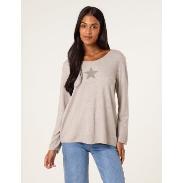 Diamante Star Long Sleeve Jumper - ONE / STONE