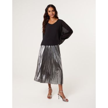 Metallic Pleated Tulle Skirt - M/L / PEWTER