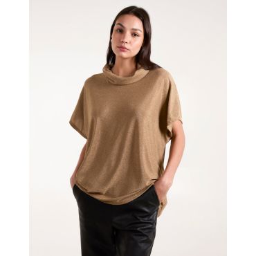 Roll Neck Oversize Metallic Top - ONE / GOLD