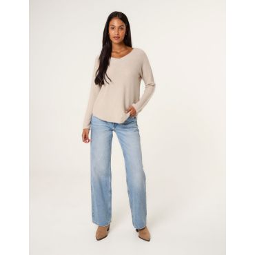 Soft Touch V-Neck Jumper - ONE / STONE