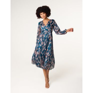 Crossover Metallic Pleated Dress - S / TEAL
