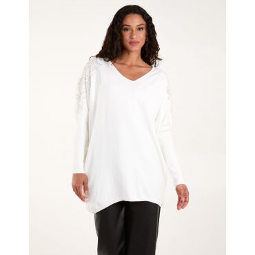 Embellished Shoulder V Neck Jumper - ONE / IVORY