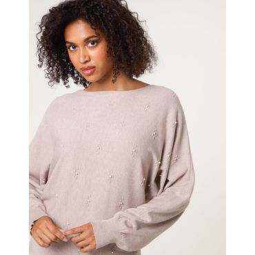 Pearl Flower Detailed Soft Touch Jumper - L/XL / MOCHA