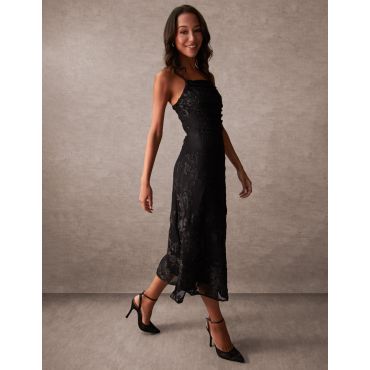 Luxe Ruched Devore Midi Dress - 16 / BLACK