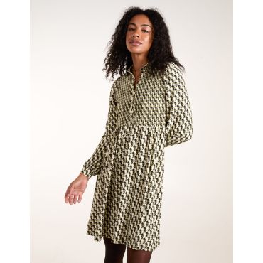 Geometric Shirred Mini Shirt Dress - XL / GREEN
