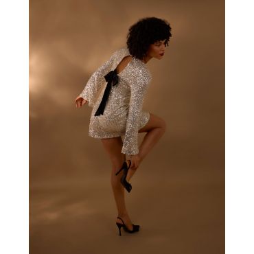 Luxe Bow Back Sequin Shift Dress - 14 / CHAMPAGNE