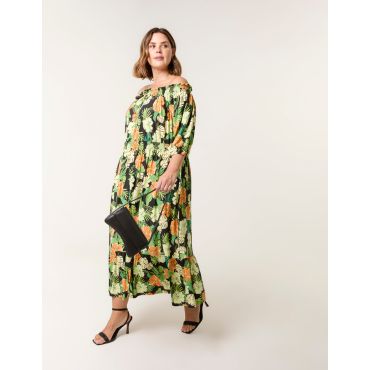 Curve Bardot Elasticated Midi Dress - 18-20 / BLACK