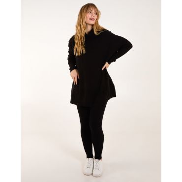 Ribbed Leggings & Cowl Neck Jumper Set - M/L / BLACK