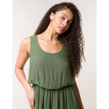 Plain Puff Ball Midi Dress - L / KHAKI