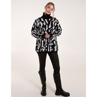 Abstract Animal Roll Neck Jumper - S/M / BLACK